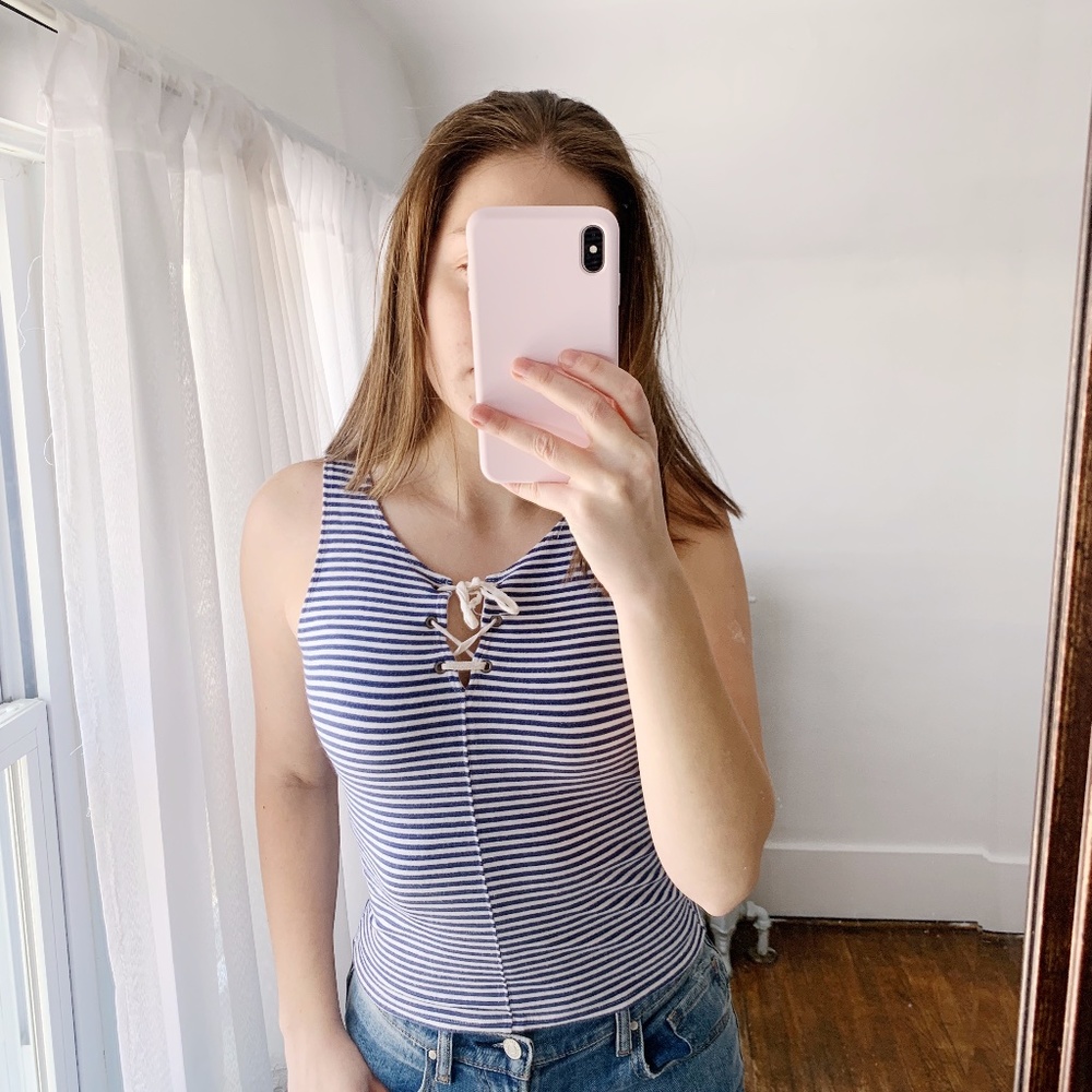 Hollister XS Blue White Striped Cropped Tank
